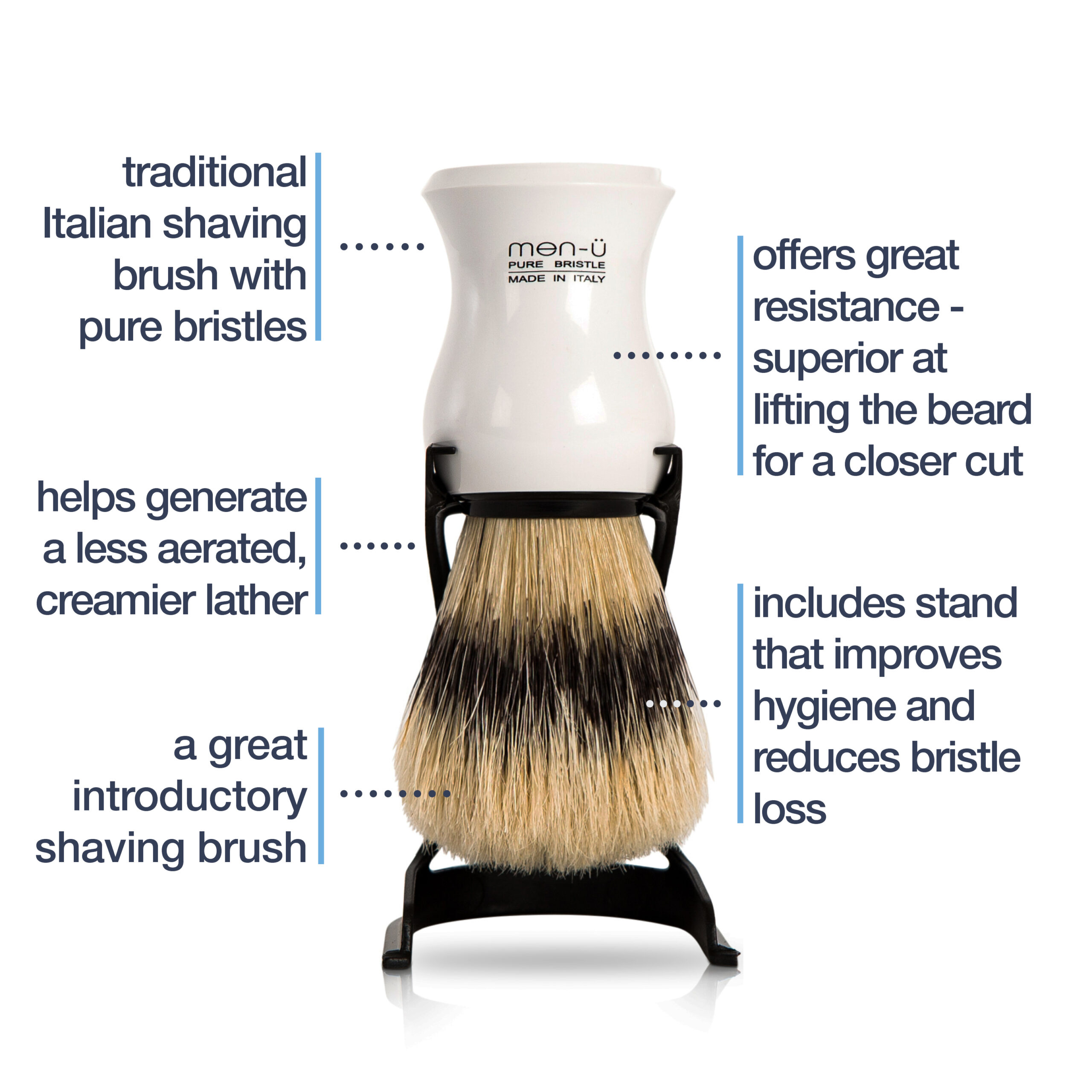 Barbiere Pure Bristle Shaving Brush (White) - Image 2